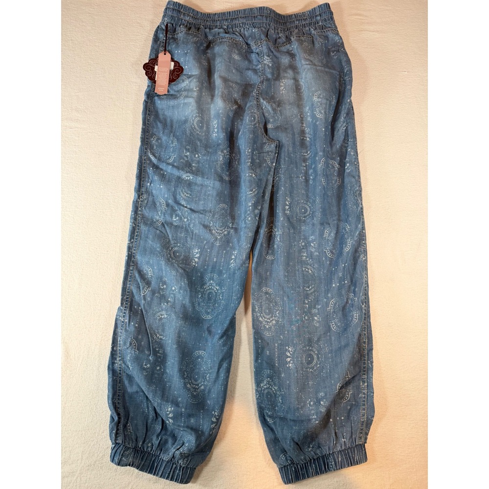 Knox Rose Blue Paisley Chambray Joggers Elastic Waist Boho Pants Large NEW - Picture 4 of 15